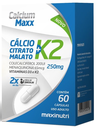 Calciummaxx Calcio Citrato K2 60 Cápsulas 250Mg  - Maxinutri
