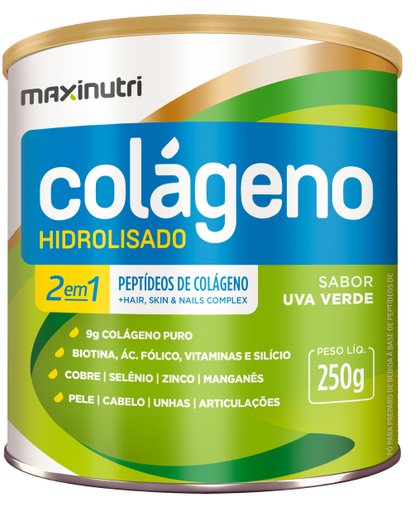 Colágeno Hidrolisado Maxunitri 2 em 1 250gr Sabor Uva Verde