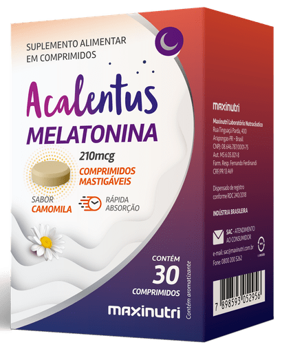 Acalentus Melatonina 210mcg sabor Camomila 30 comprimidos mastigáveis Maxinutri