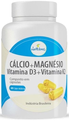 Cálcio Magnésio Vitamina D3 Vitamina K2 60 Cápsulas 500Mg - Nattubras