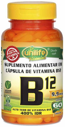 Cianocobalamina Vitamina B12  60 Cápsulas 450Mg - Unilife