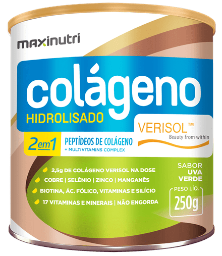 Colágeno Hidrolisado Maxinutri 2 Em 1 Verisol 250Gr Sabor Uva Verde
