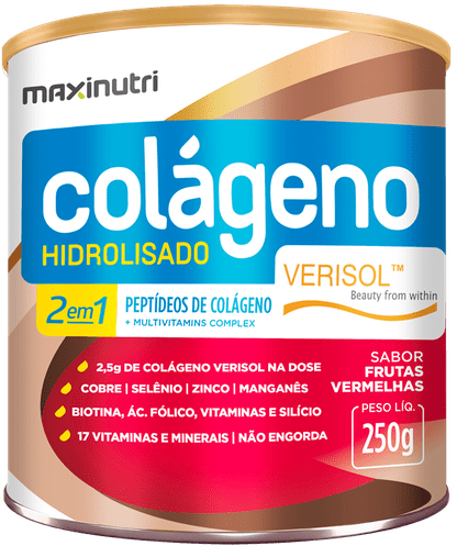 Colágeno Hidrolisado Verisol 2 Em 1 Peptideos De Colágeno Mais Multivimins Complex 250G Maxinutri Sabor Frutas Vermelhas