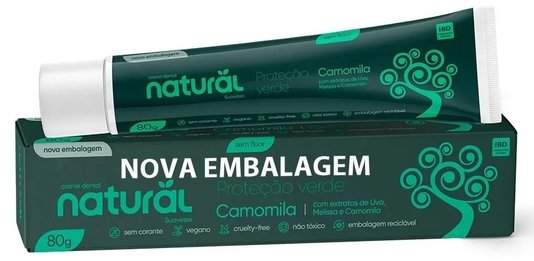 Creme Dental Orgânico Natural Sem Fluor Vegano Camomila 80g - Suavetex