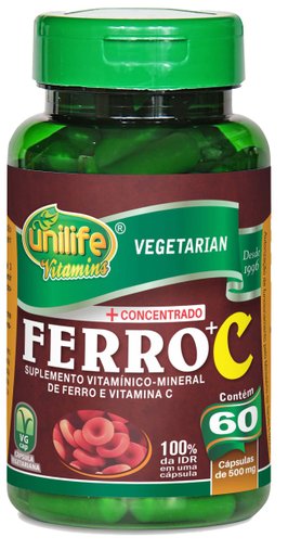 Ferro Com Vitamina C   60 Cápsulas 500Mg - Unilife