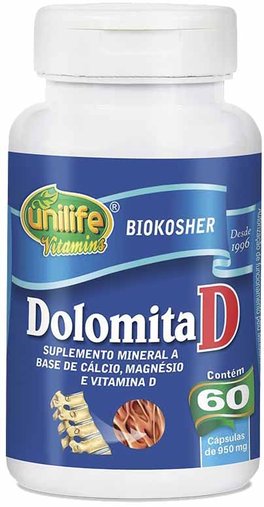 Dolomita Com Vitamina D Suplemento Mineral  60 Cápsulas 950Mg - Unilife