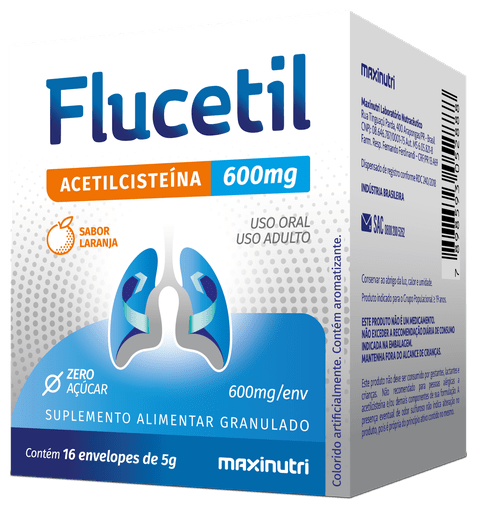 Flucetil Acetilcisteína 600mg 16 sachês de 5gr sabor laranja Maxinutri