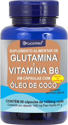 Glutamina + Vitamina B6 + Óleo de Coco 1450mg 60 cápsulas Luciomed