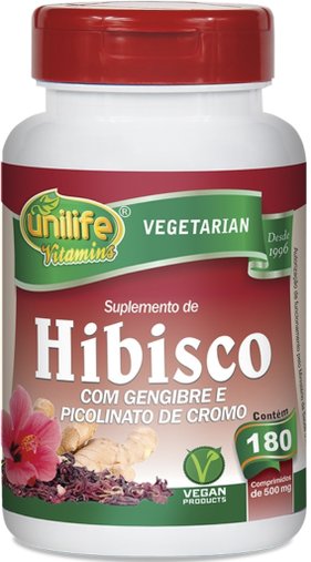 Hibisco Com Gengibre E Picolinato De Cromo 180 Comprimidos 500Mg - Unilife