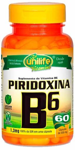 Piridoxina - Vitamina B6  60 Cápsulas 500Mg - Unilife