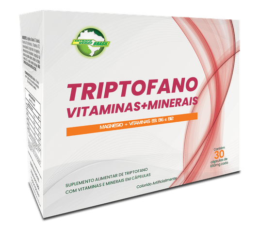 Triptofano com Magnésio Vitaminas B3 B6 e B12 650mg 30 cápsulas Extrato Verde Brasil