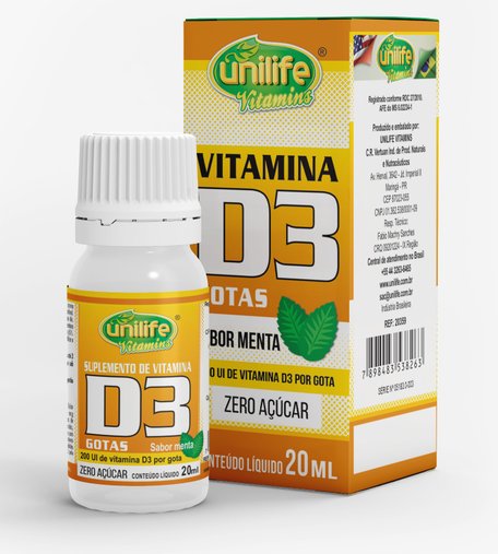Vitamina D3  Alto Teor 2000 Ui Sabor Menta 20 Ml Unilife